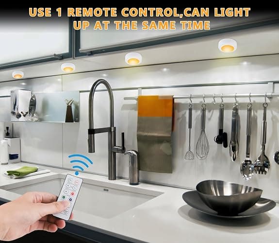 Aokpsrt Puck Lights with Remote Control, 16 Color Changeable Wireless LED Light,Under Cabinet Lights, Battery Operated Light with Dimmer & Timmer Great for Closet, Bedroom,Kitchen(12 Packs) - 12 Packs - White thumbnail 2