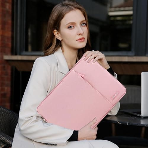 MOSISO Laptop Case 15 inch, 15 inch Laptop Sleeve Compatible with MacBook Air 15 M4 A3241 M3 A3114 M2 A2941 2025 2024 2023,Dell XPS 15,Polyester Vertical Computer Sleeve Bag with Pocket, Pink thumbnail 6