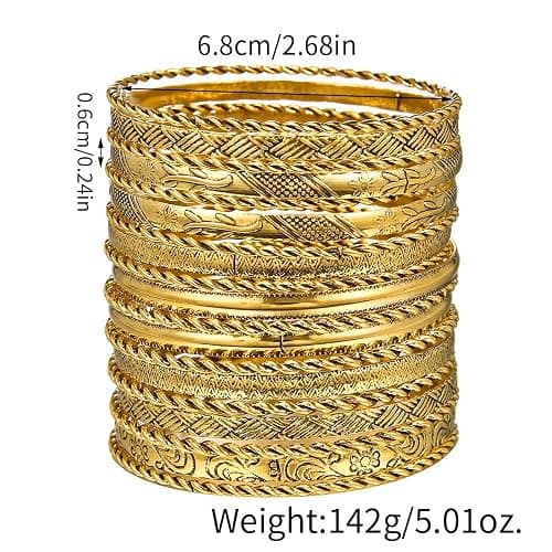 RINTOLER 16Pcs Gold Bangle Bracelets for Women - Multi Layer Stackable Textured Bracelets Boho Jewelrys Set. thumbnail 9