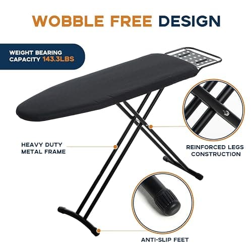 Ironing Board Full Size, RAINHOL Black 54"x13" Compact Ironing Board | Heavy Duty with Iron Rest, Height Adjustable Stand & Heat Resistant Ultra Thick Padding Cover thumbnail 5