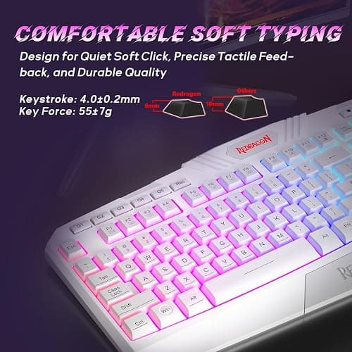 Redragon Updated Programmable Gaming Keyboard and Mouse, RGB Backlit Keyboard Mouse with Software, Independent Macro Record Keys, Value Combo Set, White - S101-3 PRO thumbnail 6