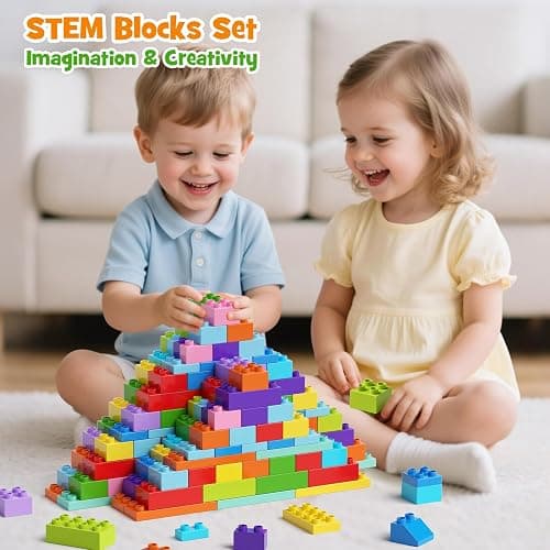 97PCS Building Blocks Set with Storage Box & Base Plate - STEM Educational Toys for Toddlers, Kids Ages 3+, Compatible with Major Large Particle Building Block thumbnail 2
