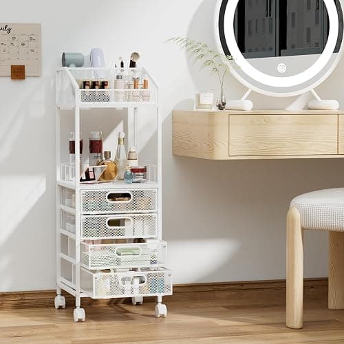 HapiRm Makeup Organizer Storage Cart - Floor Skincare Make Up Storage with 4 Drawers, Rolling Makeup Cart Vanity Organizer Cosmetics Display Cases Holder for Skin Care Perfume Nail Polish thumbnail 2