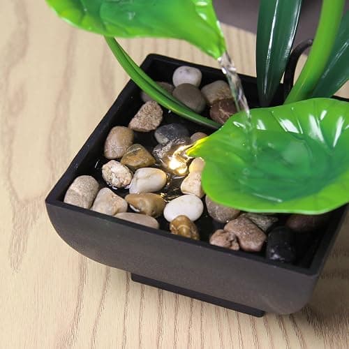 YOQUATE Water Fountain Indoor Waterfall Fountain 3-Tier Tabletop Fountain Lotus Desk Relaxation Home Decor Including Lots of Rocks and Soothing Sound Machine (Green 1) thumbnail 8