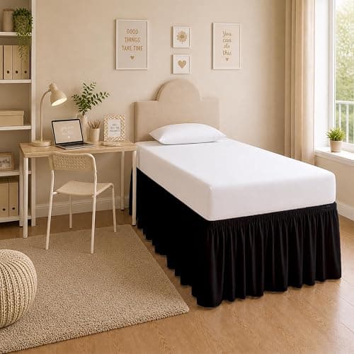 Dorm Room College Microfiber Ruffled Bedskirts Twin-XL 30" Drop, Black | Ruffled With Split Corner Elegant Design 1000 Series Premium Brushed Microfiber Tailored Drop Easy Care Wrinkle Free thumbnail 3