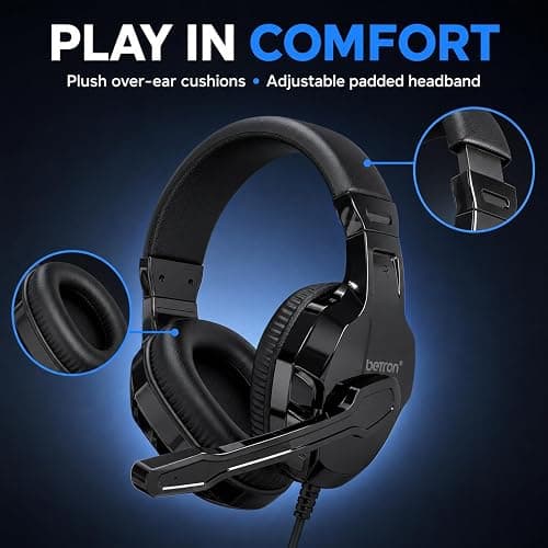 Betron Wired Gaming Headset with Microphone | Headphones for PS5, PS4, Xbox, Nintendo Switch, PC thumbnail 4