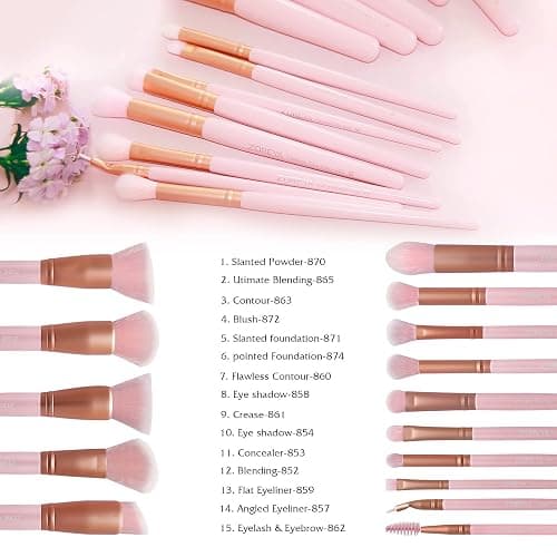 Z'OREYA Makeup Brushes 15Pcs Makeup Brush Set Premium Synthetic Kabuki Brush Cosmetics Foundation Concealers Powder Blush Blending Face Eye Shadows Brush Set (Pink) thumbnail 4