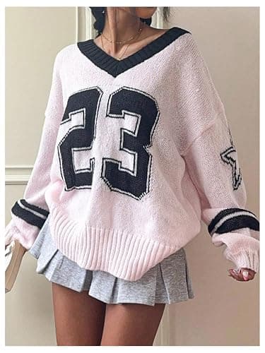 BEAUDRM Women's Y2K Sweater Oversized Sweaters Long Sleeve V Neck Pullover Jumper Knit Top thumbnail 4