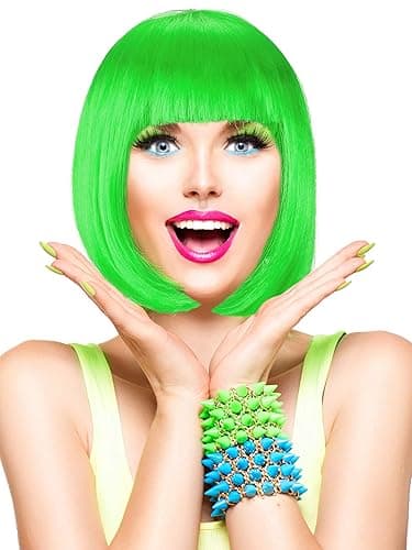 9 Pieces Short Bob Hair Wigs Multicolored Cosplay Costume Wig Daily Party Hairpiece for Women Girls (Orange, Green, Violet, White, Blue, Pink, Red, Yellow, Sky Blue) - Orange, Green, Violet, White, Blue, Pink, Red, Yellow, Sky Blue thumbnail 4
