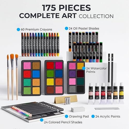 175-Pack Deluxe Wooden Art Set Drawing Painting Kit with 2 Drawing Pads, Acrylic Paints, Colored Pencils, Crayons, Paint Brush, Art Kit in Wooden Case, Gift for Artist, Adults, Teens and Kids thumbnail 2