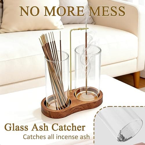 Ceremony Incense Holder, 2 in 1 Wooden Incense Holder for Sticks, Anti-ash Incense Burner with Glass Ash Catcher for Meditation Yoga Spa Room Decor thumbnail 5