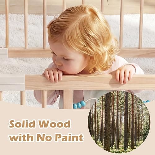 INFANS Wooden Baby Playpen with Adjustable Size & Shape, 8 Panels, Child Proof Lock, Easy to Assemble, 63" x 63" Portable Play Yard for Babies Toddlers thumbnail 9