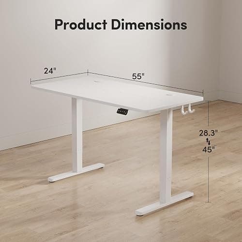 FEZIBO Electric Standing Desk, 55" x 24" Adjustable Height Sit/Stand Desk for Home Office, Ergonomic Workstation Computer Desk, White - 55 inches - White thumbnail 3