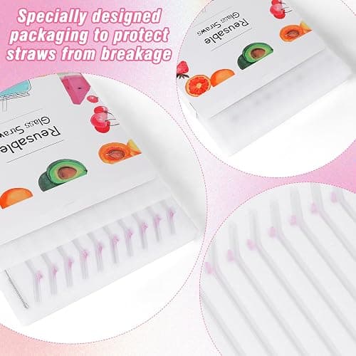 10 Pcs Reusable Pink Bow Glass Straws,9''x10 mm Bent Cute Glass Straws Shatter Resistant with Charms for Smoothies,Milkshake,Teas,Juice Drinks thumbnail 4
