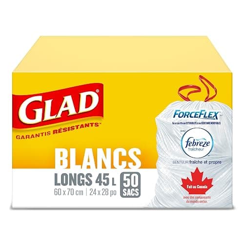Glad White Garbage Bags - Tall 45 Litres - ForceFlex, Drawstring, with Febreze Fresh Clean Scent, 50 Trash Bags, Made in Canada of Global Components thumbnail 2
