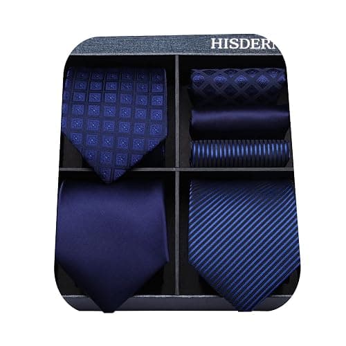 HISDERN Mens Ties Set Collection Tie and Pocket Square Lot 3 Pcs Formal Business Neckties present Box Wedding Necktie - Image 1