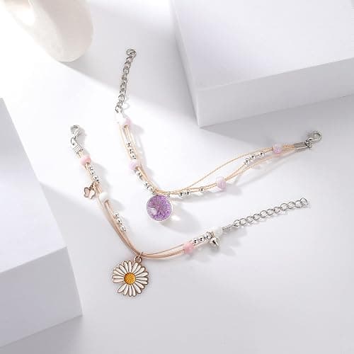 DS 4PCS Beaded Charm Bracelets for Teen Girls Dainty cute cartoon Crystal Beads Pearl Bracelets anklets set for woman and girls Adjustable Stretch bracelet birthday Gift For Friends thumbnail 4