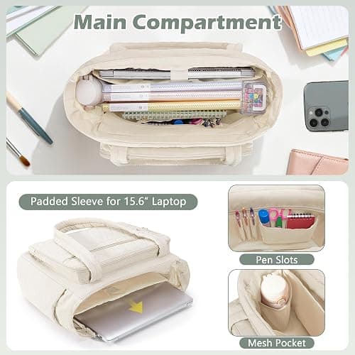 Yarwo Lightweight Teacher Tote Bag for Women, 15.6 inch Laptop Work Bag with Accordion File Pocket & Cup Holder thumbnail 5