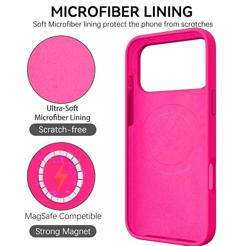 GUAGUA Magnetic for iPhone 17 Pro Case,[Compatible with MagSafe][Military-Grade Drop Protection] Liquid Silicone Soft Slim Microfiber Lining Cushion Phone Case for iPhone 17 Pro 6.3", Hot Pink thumbnail 8