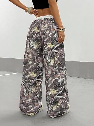 SOLY HUX Women's Camo Pants Wide Leg Baggy Sweatpants Elastic Waist Drawstring Loose Pants Trendy Y2K Drawstring Trousers thumbnail 2
