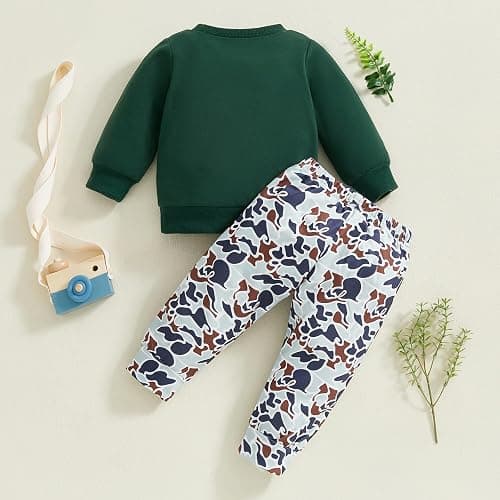 Fufuriprefer Toddler Baby Boy Fall Clothes Camo Outfit Animal Embroidery Long Sleeve Sweatshirt Camouflage Pant Set thumbnail 7