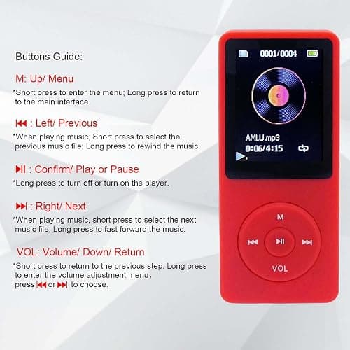 MP3 Player 32GB with Speaker Earphones Portable Music Player for Kids Support FM Radio Voice Recorder E-Book Support up to 128GB Red thumbnail 3