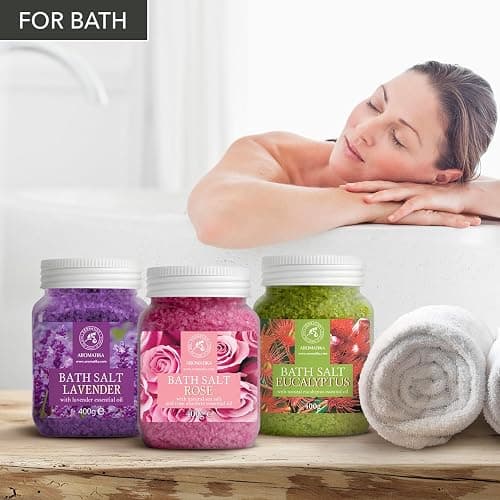 Bath Salts Set 3x400g - Lavender - Rose - Eucalyptus - 100% Natural Essential Oil - Good for Good Sleep - Bathing - Body Care - Wellness - Beauty - Relaxation - Spa thumbnail 3