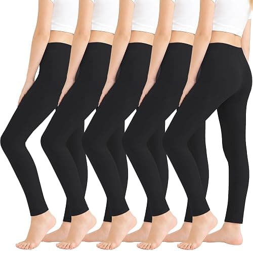 Poroka 5 Pack Girls Leggings Tights for Kids Full Length Basic Leggings Pants Soft Stretchy Athletic Yoga 6-16 Years - Image 1