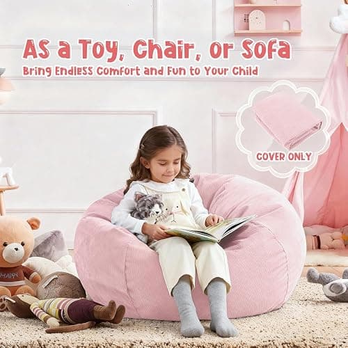 Nobildonna 2.5 ft Bean Bag Chair Cover,Pink 200L | No Filler Washable Stuffed Animal Storage Beanbag Chair Cover 74" Extra Large Opening Premium Corduroy Bean Bag Cover thumbnail 4