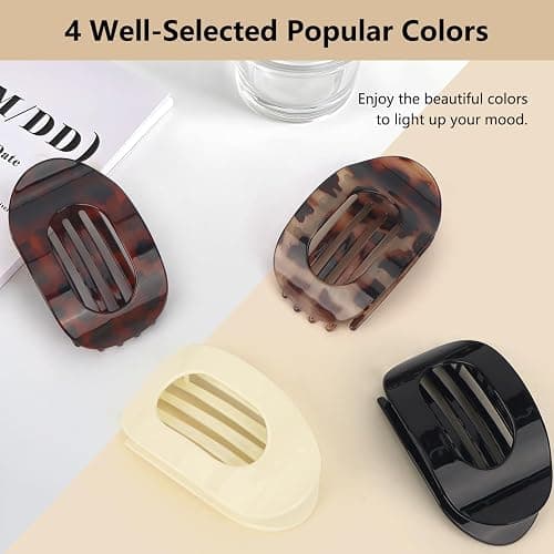 OWill 4 Stück Leopard Haarklammern für Damen,Flache Haarspangen,Haarspangen Damen Dünnes Haar,Haarklammer Gebogenes Design,Flat Claw Clip für Dünnes Haar und Dickes Haar thumbnail 4
