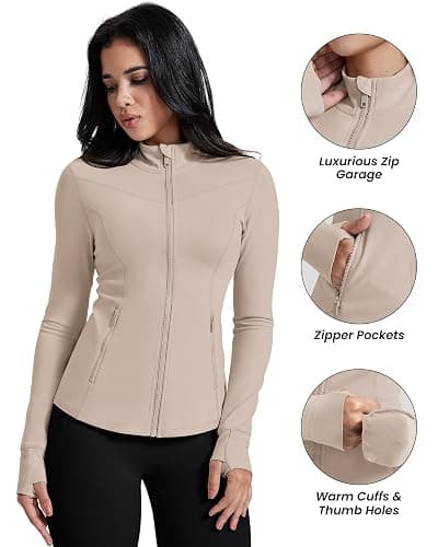 AVGO Womens Running Jackets Lightweight Slim Fit Workout Jacket Zip Up Athletic Track Gym Tops with Pockets & Thumb holes thumbnail 4