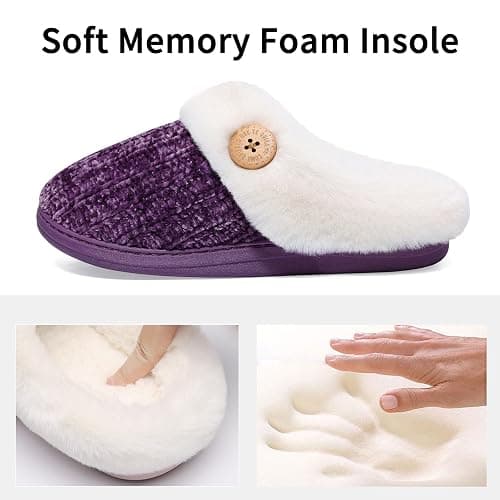 Evshine Warm Knit House Slippers for Women Comfy Wool-Like Lined Chenille Slippers with Memory Foam and Indoor Outdoor Soles thumbnail 4