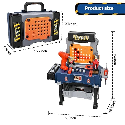 MUGEYMYD Kids Tool Bench Set with Electric Drill and Realistic Tool, Pretend Play Construction Workbench Toys for Toddlers, Build a Kids Tool Workshop Set for Boys and Girls, Ages 3-8. thumbnail 2