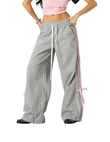 Aelfric Eden Lace Stripe Patchwork Sweatpants Casual Baggy Pant for Women Wide Leg Elastic Drawstring Trousers - Image 1