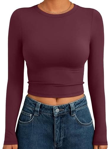 Trendy Queen Womens Long Sleeve Crop Tops Basic Slim Fitted Shirts Fashion 2025 Going Out Y2k Tops Teen Girl Clothes - Image 1