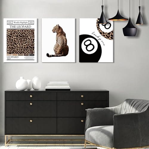 Black And White Framed Wall Art Set of 3-Trendy Leopard Canvas Art Prints Funky Lucky 8 Ball Posters Prints Preppy Room Aesthetic Cheetah Wall Decor Pictures For Bedroom Bathroom Living Room 16×24in thumbnail 5