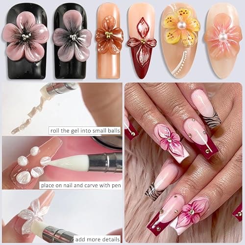 Fcozpjk Solid Builder Gel for Nails, 4 Colors Solid Builder Gel Non-Sticky Clear Nude Pink Pearl White Hard Gel for Nails 3D Sculpture Gel Flower Carving Modeling Design Nail Extension Gel Kit thumbnail 5