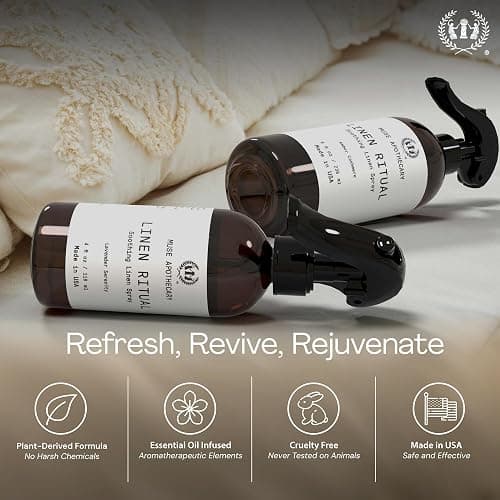 Muse Apothecary Linen Ritual - Aromatic, Soothing, and Relaxing Linen Mist, Laundry and Fabric Spray - Infused with Aromatherapy Essential Oils - 8 oz, Amber Cashmere thumbnail 6