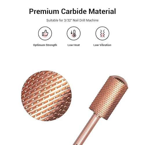 MelodySusie Safety Nail Drill Bits, 3/32'' Smooth Round Top Large Barrel Carbide Bits, Suitable for Manicure Pedicure Cuticle Gel Polishing, Beginners Bits, Rose Gold, Series Bit-S, Fine thumbnail 2