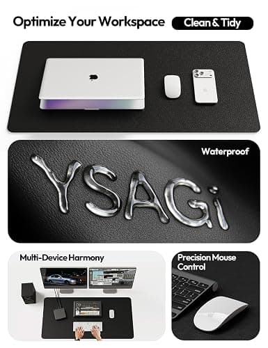 YSAGi Leather Desk Protector, Office Mat, Large Mouse Mat, Non-Slip PU Leather Blotter, Laptop Desk Mat, Waterproof Writing Pad for Office and Home (Black, 31.5" x 15.8") thumbnail 8