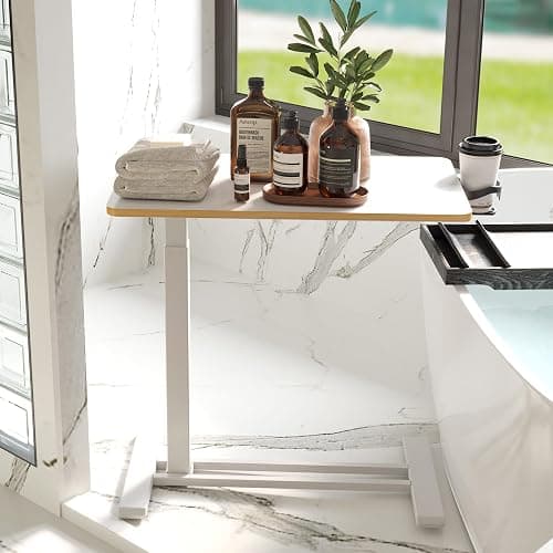 FitStand Medical Overbed Adjustable Bedside Table with Hidden Casters, Pneumatic Mobile Rolling Laptop Standing Desk with Tray for Home and Hospital Use, White thumbnail 7