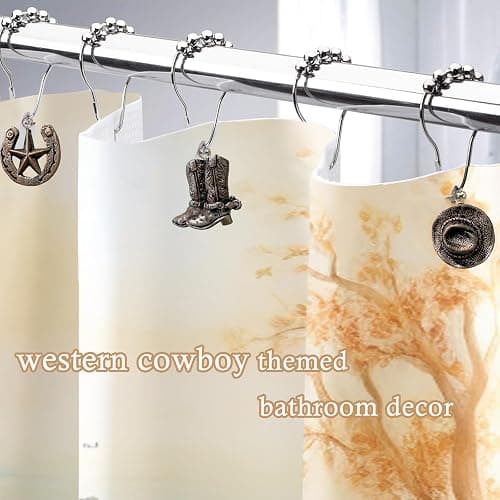 Western Shower Curtain Hooks, 12PCS Western Cowboy Bathroom Decor Brown Cowboy Shower Curtain Hooks Rustic Country Creative Shower Curtain Rings thumbnail 3