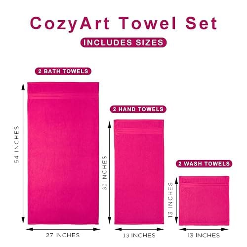COZYART Hot Pink Bath Towel Set, Turkish Cotton Hotel Large Towel Bulk for Bathroom, Thick Bathroom Sets of 6 with 2 Bath Towels, 2 Hand Towels, 2 Washcloths, 650 GSM thumbnail 3