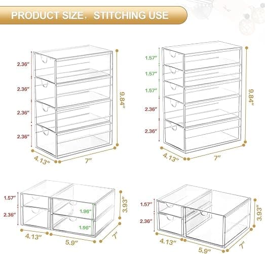 caktraie Makeup Organizer Storage With 16 Drawers, 4 Pcs Desktop Office Supplies, Desk Organizers, Clear Accessories, Dustproof Storage Drawer and for Make Up, Jewelry, Pen, Stationary thumbnail 2