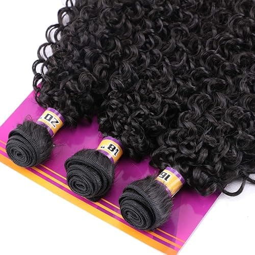 Natural Black Synthetic Hair Weave Afro Kinky Culrly Fiber Hair Externsions 16 18 20 Inches 210 Gram/set Heat Resistant Hair Bundles (2#) thumbnail 2