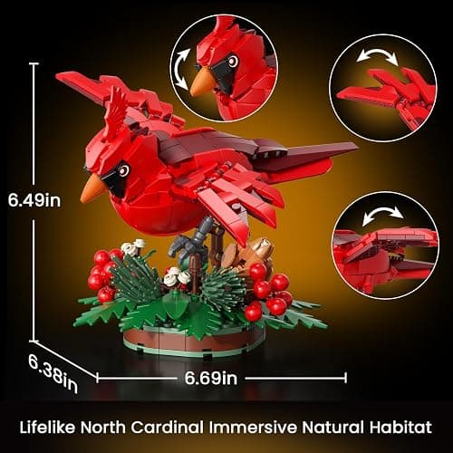 JAKI Northern Cardinal Building Kit, Red Bird with Holly Plant Botanical Collection Building Toys, Relaxing Build for Nature Lovers, Home Décor for Adults Kids thumbnail 4