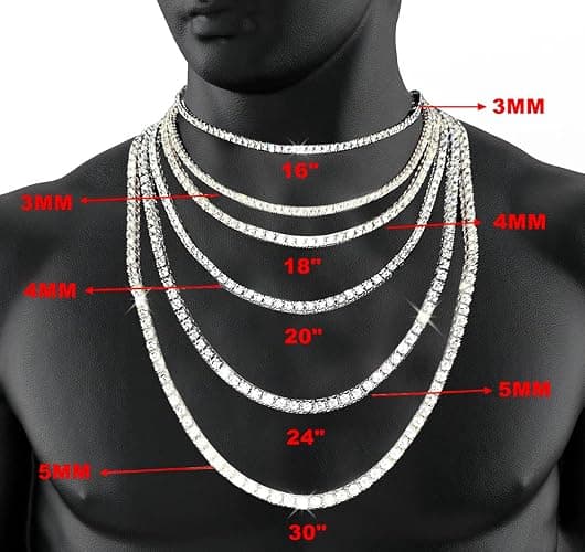 HH BLING EMPIRE Gold Silver Iced Out Diamond Tennis Chain Necklace for Men Women, Rhinestone Tennis Necklaces for Women and Teens, Tennis and Cuban Link Chains 18-30 Inches thumbnail 5