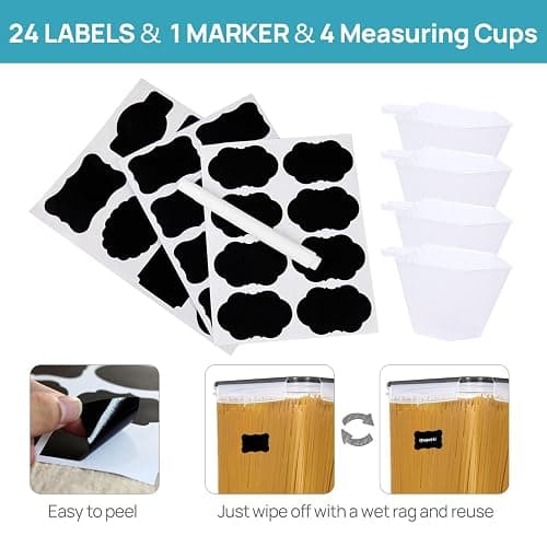 Vtopmart 10 PCS Flour and Sugar Storage Container, Large Airtight Food Canisters with Lids for Kitchen, Pantry Organization, BPA Free, Black thumbnail 6