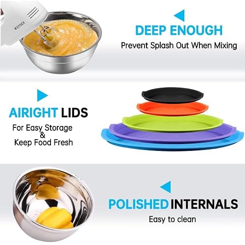 WEPSEN Mixing Bowls with Lid Set, 25PCS Kitchen Utensils Metal Bowl Stainless Steel Nesting Bowls, Measuring Cups and Spoons, Egg Whisk for Baking Prepping Cooking Serving Supplies thumbnail 5
