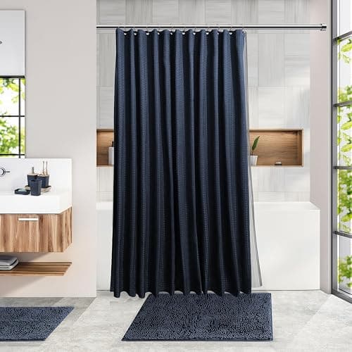 Clara Clark Bathroom Accessories Set - Navy Bathroom Set, 20PC Bathroom Accessory Set, Shower Curtain Set, Toilet Brush, Trash Can & Soap Dispenser - Complete Set - Navy Blue thumbnail 2